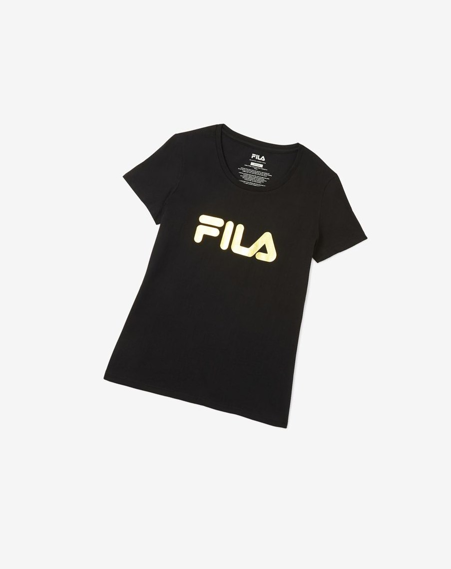 Fila Solid Gold Logo Tee Negras | 84QARBFKT