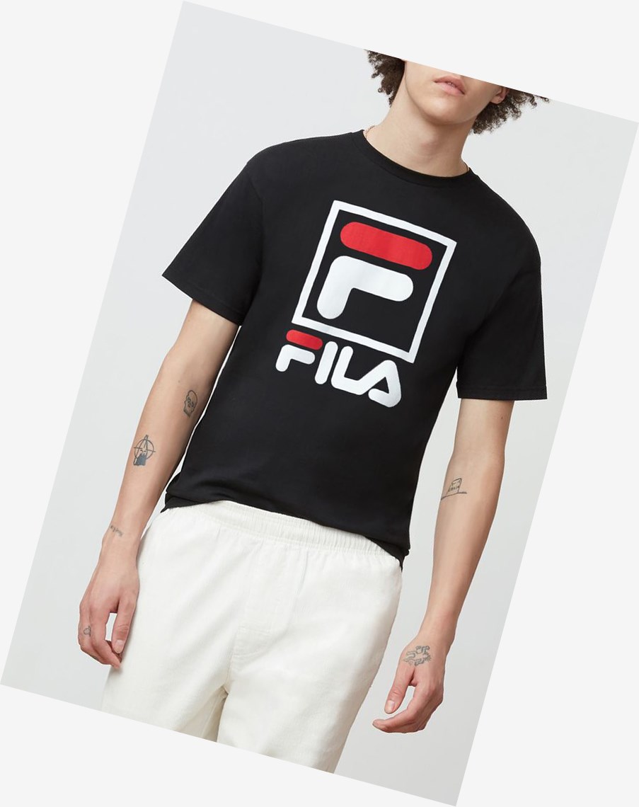 Fila Stacked Tee Shirt Blk/Wht/Fred | 05NVOCJXP