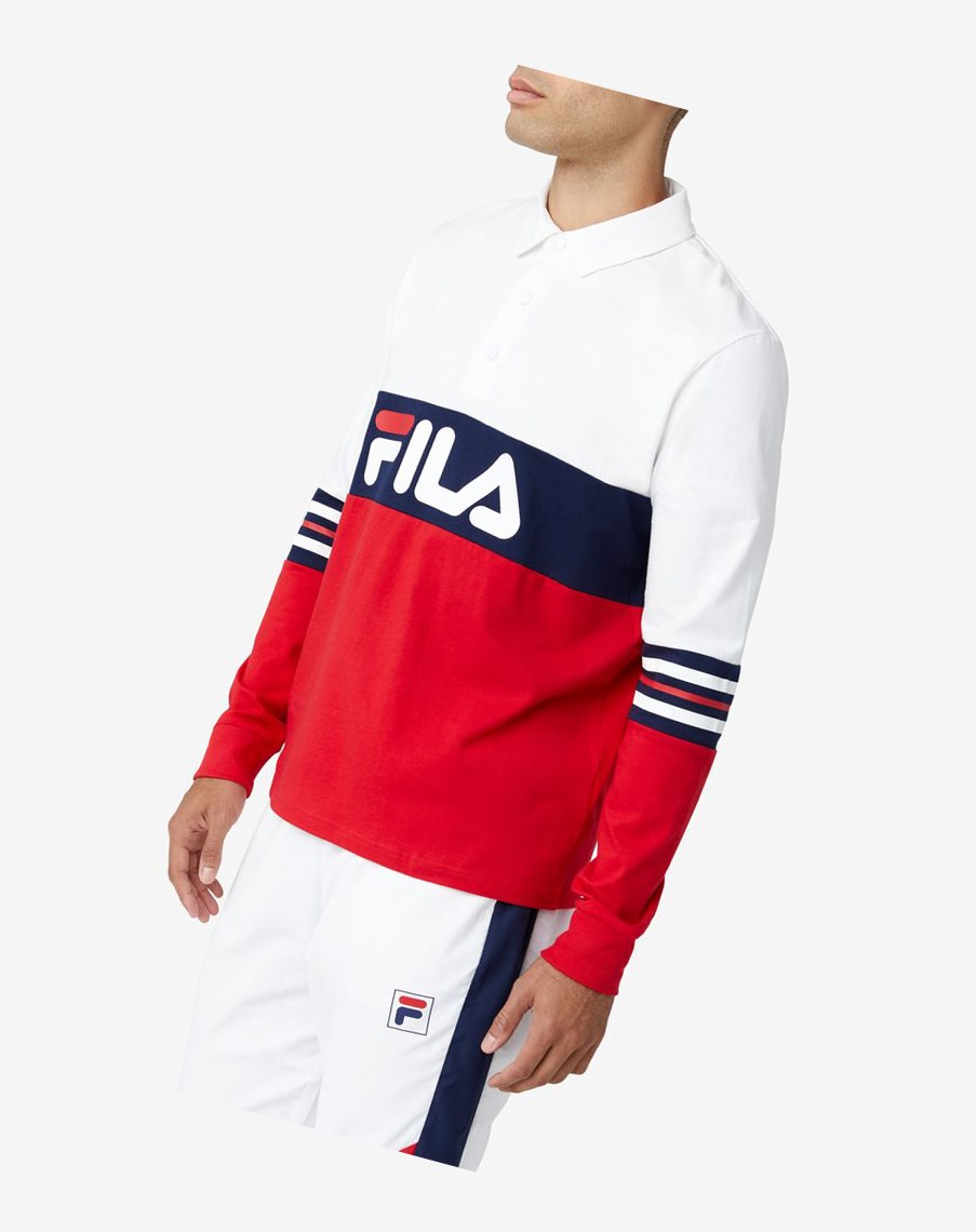 Fila Syd Long Sleeve Polo Blancas Rojas | 37BPDCUJR