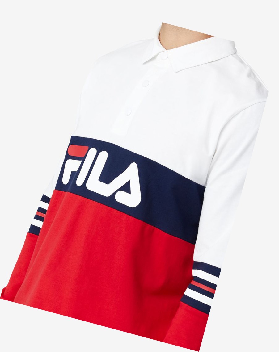 Fila Syd Long Sleeve Polo Blancas Rojas | 37BPDCUJR