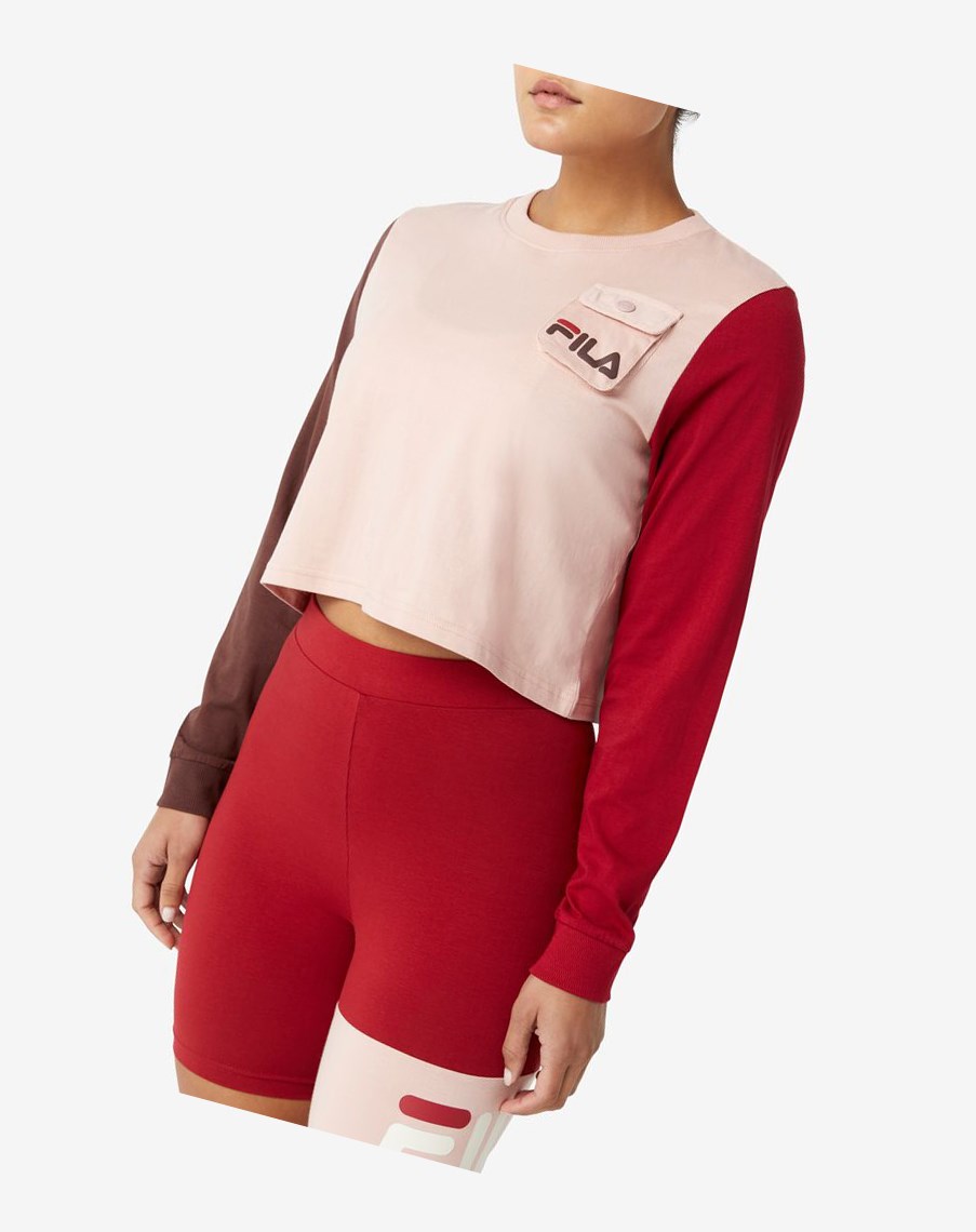 Fila Tanika Long Sleeve Cropped Tee Rosas Verde Menta Rojas | 23NAEOFZV