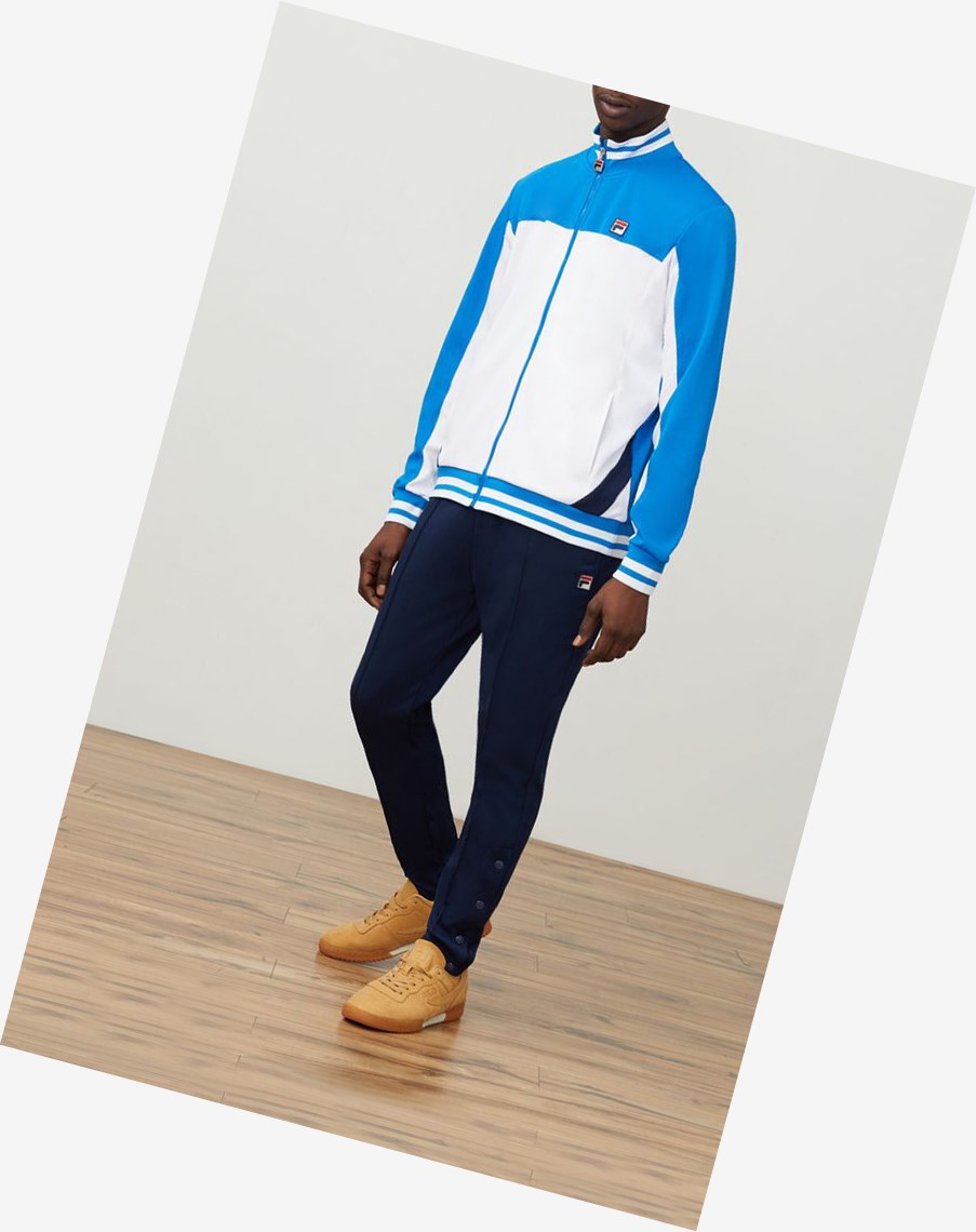 Fila Tiebreaker Pista Jacket Wht/Drblu/Navy | 18MYGBENQ