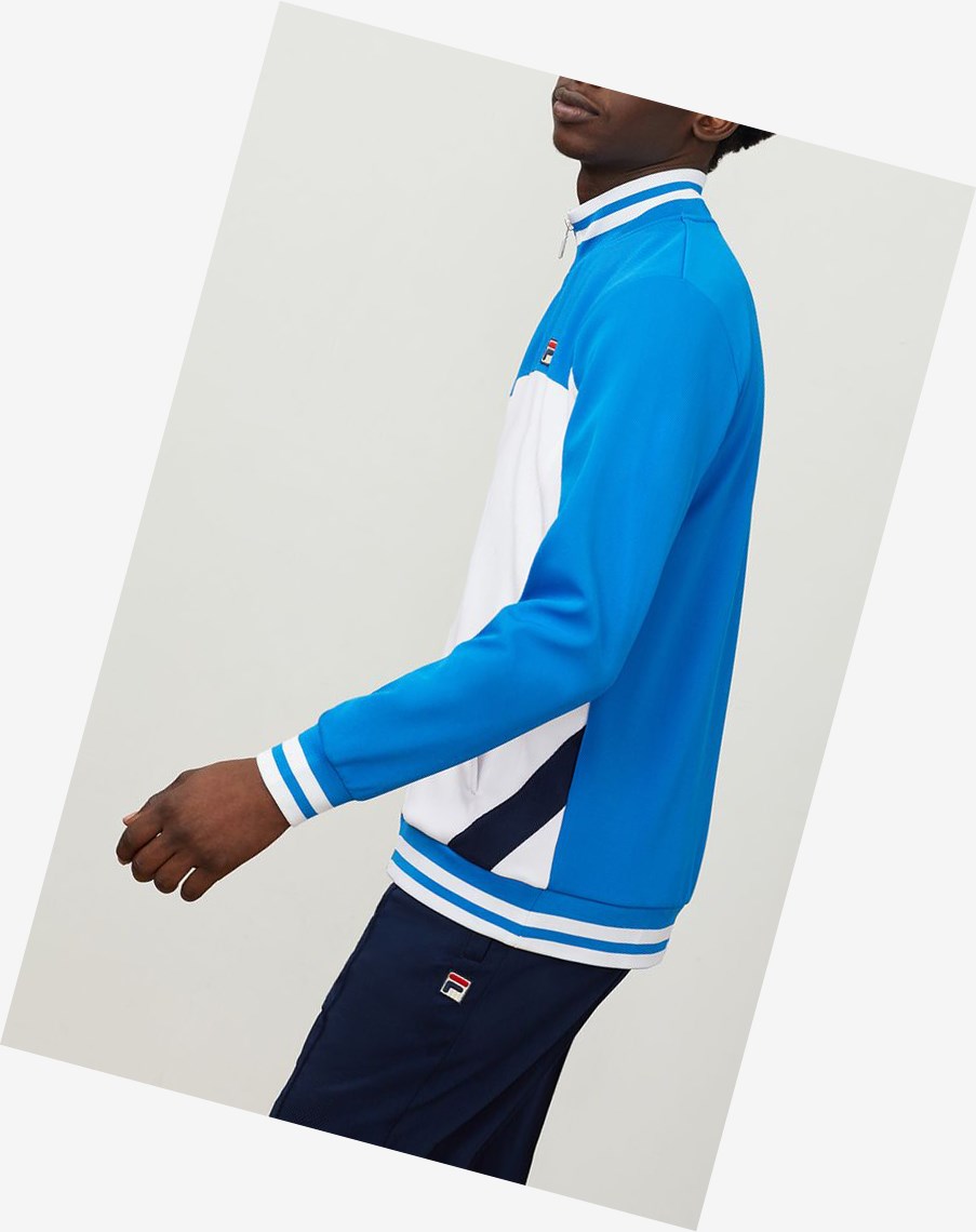 Fila Tiebreaker Pista Jacket Wht/Drblu/Navy | 18MYGBENQ