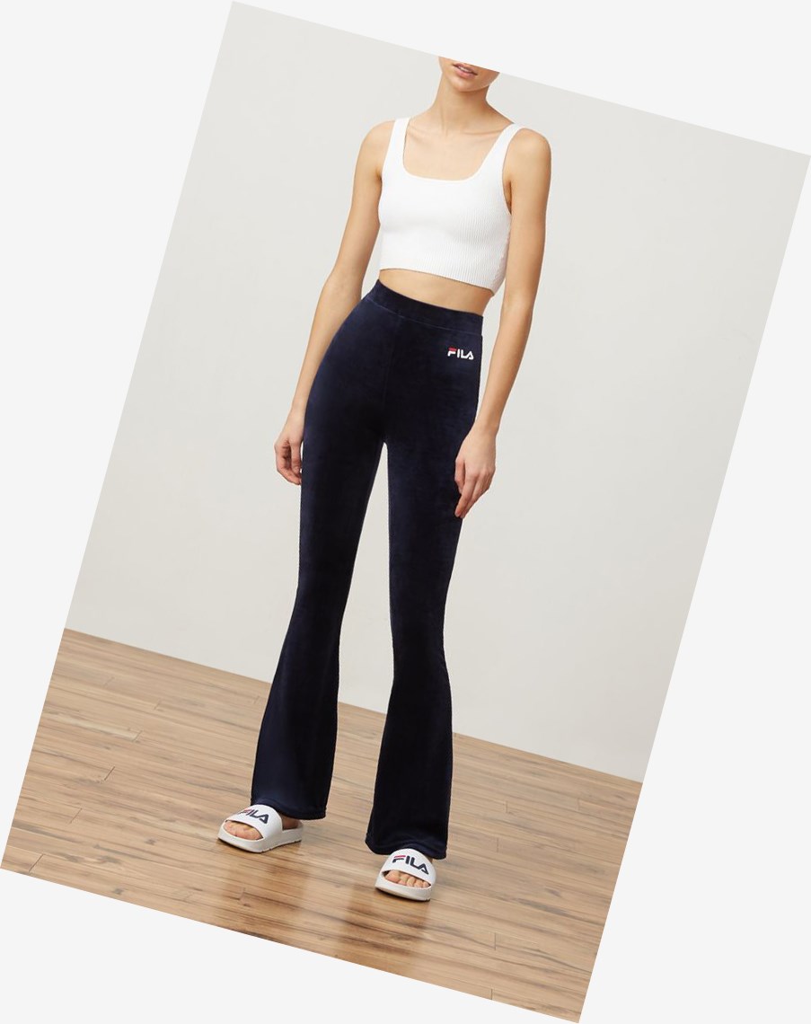 Fila Tonia High Waisted Flared Velour Pant Peac/Wht | 15JUWTYQS